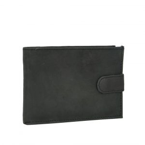 Ginis ανδρικό δερμάτινο πορτοφόλι μαύρο με κούμπωμα ταυτότητας