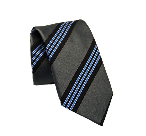 Ανδρική μεταξωτή γραβάτα γκρι με μπλε γραμμές